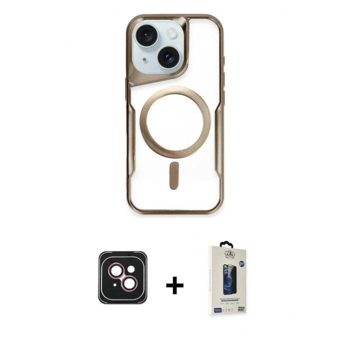 MARSİLYAN™- iPhone 14 Kılıf Yadigar Klasik Özel Seri - Siyah Bilvis Hayalet Cam Ekran Koruyucu + PVD Metal Kamera Lens - PE