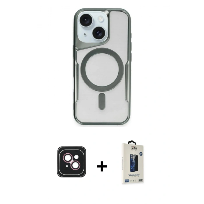 MARSİLYAN™- iPhone 14 Kılıf Yadigar Klasik Özel Seri - Siyah Bilvis Hayalet Cam Ekran Koruyucu + PVD Metal Kamera Lens - PE