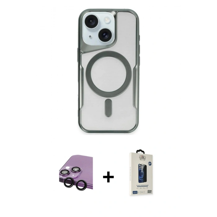 MARSİLYAN™- iPhone 14 Kılıf Yadigar Klasik Özel Seri - Siyah Bilvis Hayalet Cam Ekran Koruyucu + Raze Metal Kamera Lens - SH