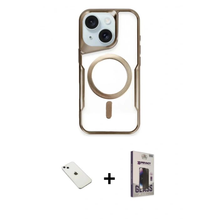 MARSİLYAN™- iPhone 14 Kılıf Yadigar Klasik Özel Seri - Siyah Bilvis Hayalet Cam Ekran Koruyucu + Diamond Kamera Lens - SABE