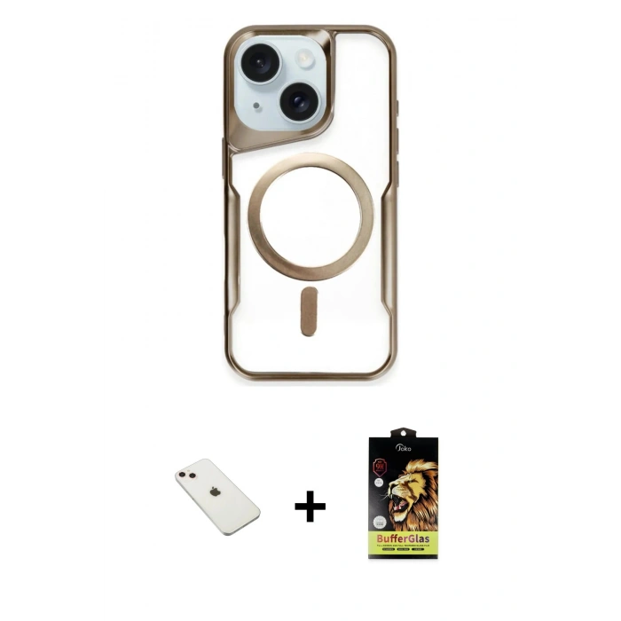 MARSİLYAN™- iPhone 14 Kılıf Yadigar Klasik Özel Seri - Siyah Buffer Cam Ekran Koruyucu + Diamond Kamera Lens - PE