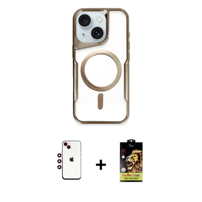 MARSİLYAN™- iPhone 14 Kılıf Yadigar Klasik Özel Seri - Siyah Buffer Cam Ekran Koruyucu + Shine Kamera Lens - KI