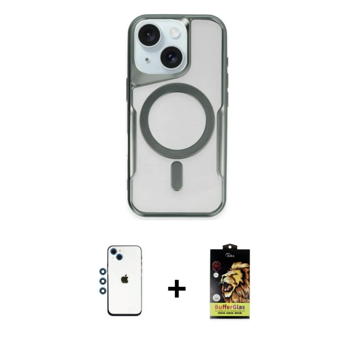 MARSİLYAN™- iPhone 14 Kılıf Yadigar Klasik Özel Seri - Siyah Buffer Cam Ekran Koruyucu + Shine Kamera Lens - MI