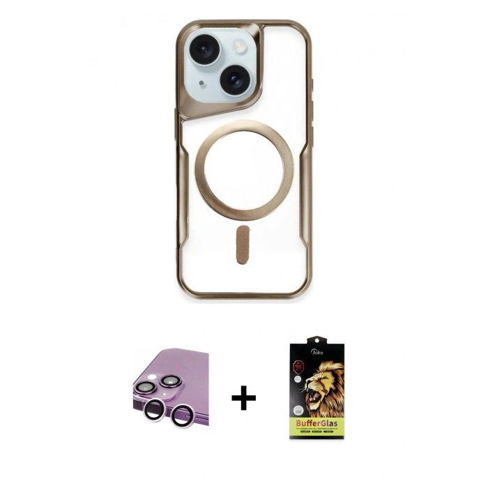 MARSİLYAN™- iPhone 14 Kılıf Yadigar Klasik Özel Seri - Siyah Buffer Cam Ekran Koruyucu + Raze Metal Kamera Lens - MR