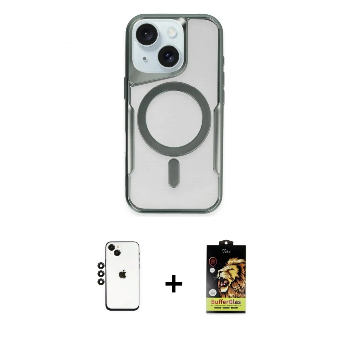MARSİLYAN™- iPhone 14 Kılıf Yadigar Klasik Özel Seri - Siyah Buffer Cam Ekran Koruyucu + Shine Kamera Lens - SH
