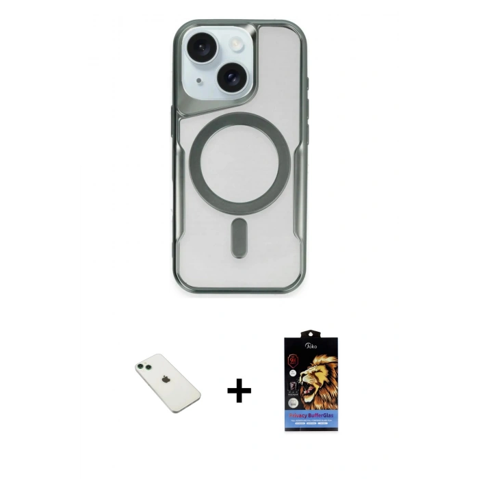 MARSİLYAN™- iPhone 14 Kılıf Yadigar Klasik Özel Seri - Siyah Buffer Hayalet Cam Ekran Koruyucu + Diamond Kamera Lens - YL