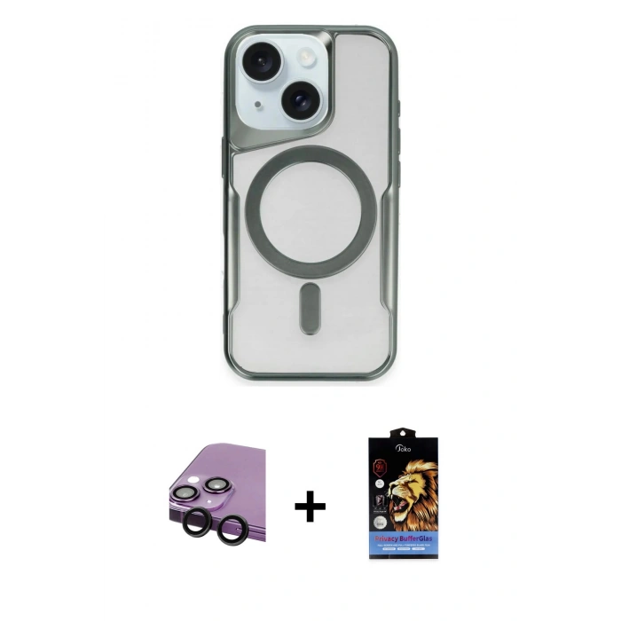 MARSİLYAN™- iPhone 14 Kılıf Yadigar Klasik Özel Seri - Siyah Buffer Hayalet Cam Ekran Koruyucu + Raze Metal Kamera Lens - SH
