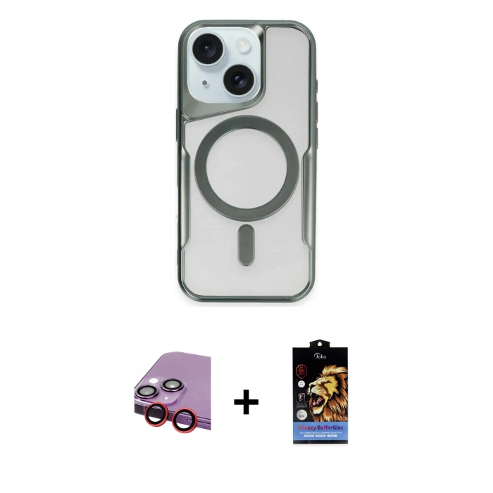 MARSİLYAN™- iPhone 14 Kılıf Yadigar Klasik Özel Seri - Siyah Buffer Hayalet Cam Ekran Koruyucu + Raze Metal Kamera Lens - KI
