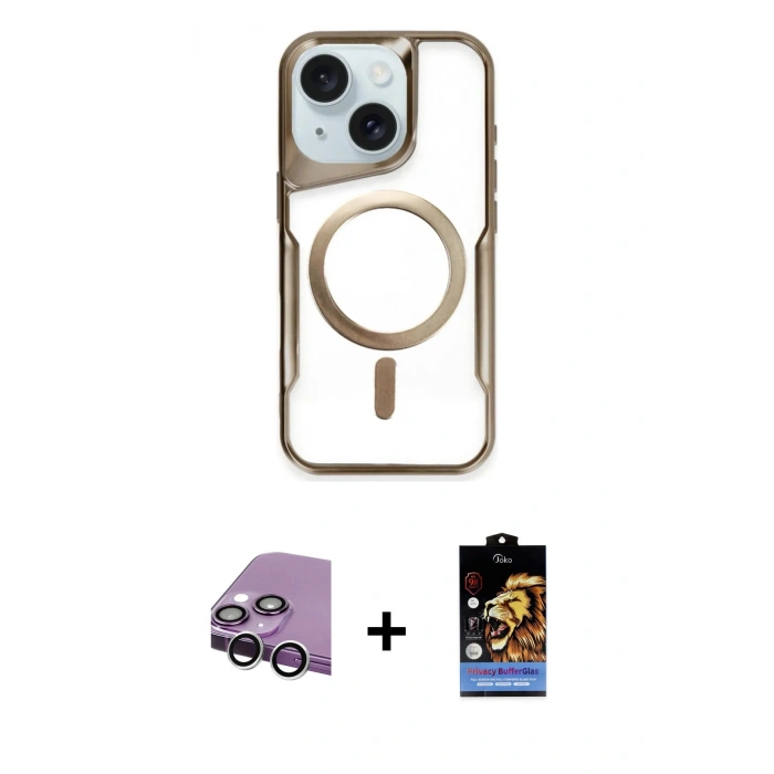 MARSİLYAN™- iPhone 14 Kılıf Yadigar Klasik Özel Seri - Siyah Buffer Hayalet Cam Ekran Koruyucu + Raze Metal Kamera Lens - GS