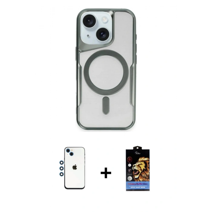MARSİLYAN™- iPhone 14 Kılıf Yadigar Klasik Özel Seri - Siyah Buffer Hayalet Cam Ekran Koruyucu + Shine Kamera Lens - MI