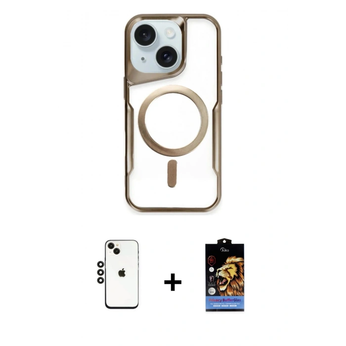 MARSİLYAN™- iPhone 14 Kılıf Yadigar Klasik Özel Seri - Siyah Buffer Hayalet Cam Ekran Koruyucu + Shine Kamera Lens - SH