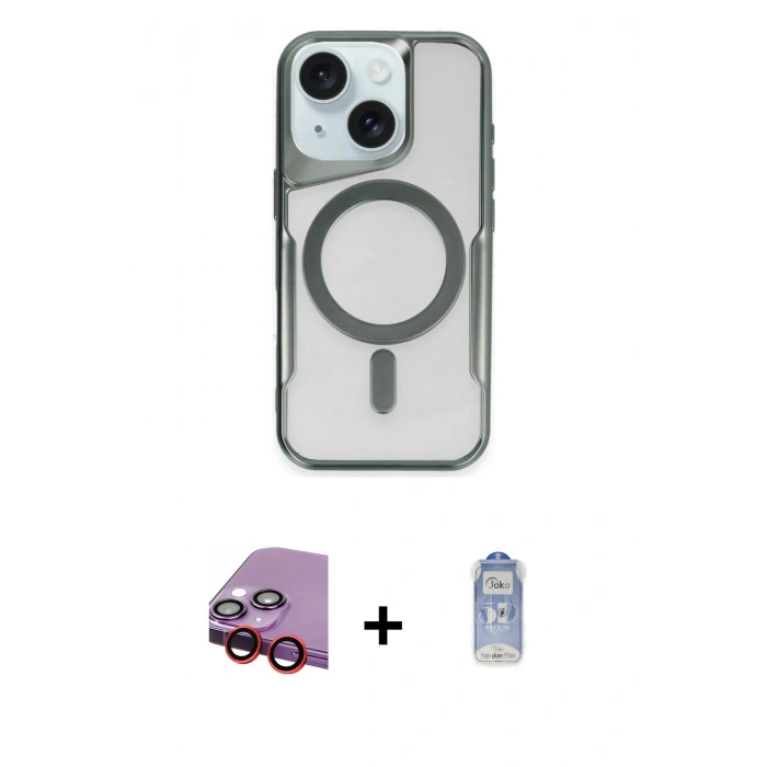 MARSİLYAN™- iPhone 14 Kılıf Yadigar Klasik Özel Seri - Siyah Joko Magic 5D Cam + Raze Metal Kamera Lens - KI