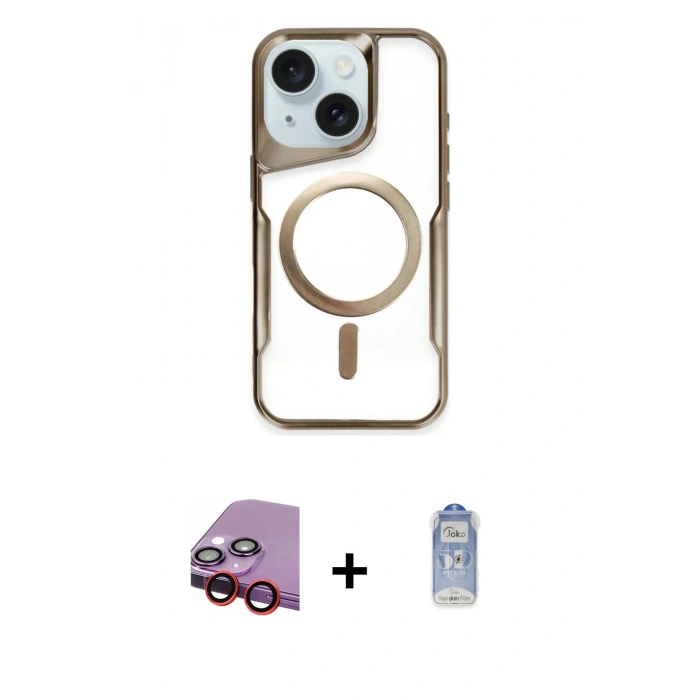 MARSİLYAN™- iPhone 14 Kılıf Yadigar Klasik Özel Seri - Siyah Joko Magic 5D Cam + Raze Metal Kamera Lens - KI