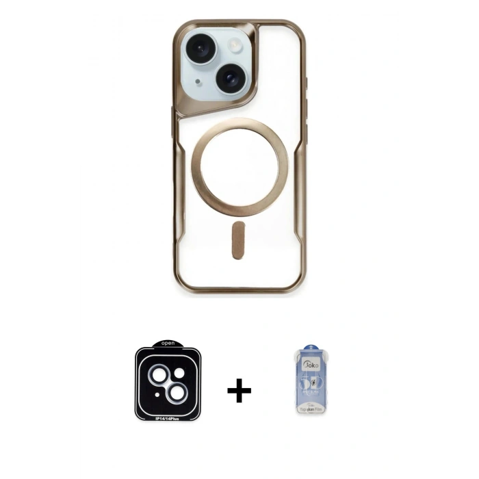 MARSİLYAN™- iPhone 14 Kılıf Yadigar Klasik Özel Seri - Siyah Joko Magic 5D Cam + PVD Metal Kamera Lens - MI