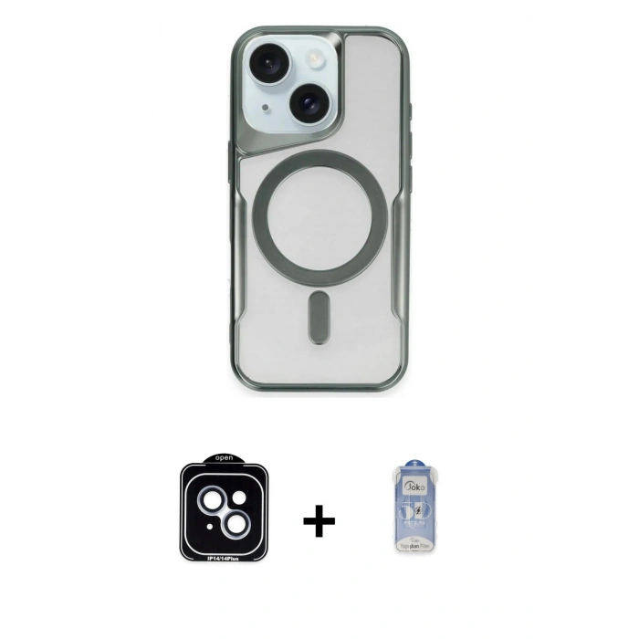 MARSİLYAN™- iPhone 14 Kılıf Yadigar Klasik Özel Seri - Siyah Joko Magic 5D Cam + PVD Metal Kamera Lens - MI