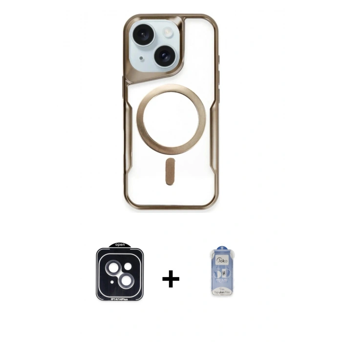 MARSİLYAN™- iPhone 14 Kılıf Yadigar Klasik Özel Seri - Siyah Joko Magic 5D Cam + PVD Metal Kamera Lens - SH