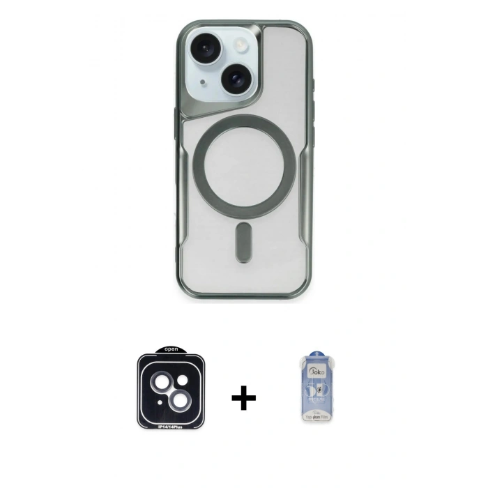 MARSİLYAN™- iPhone 14 Kılıf Yadigar Klasik Özel Seri - Siyah Joko Magic 5D Cam + PVD Metal Kamera Lens - SH