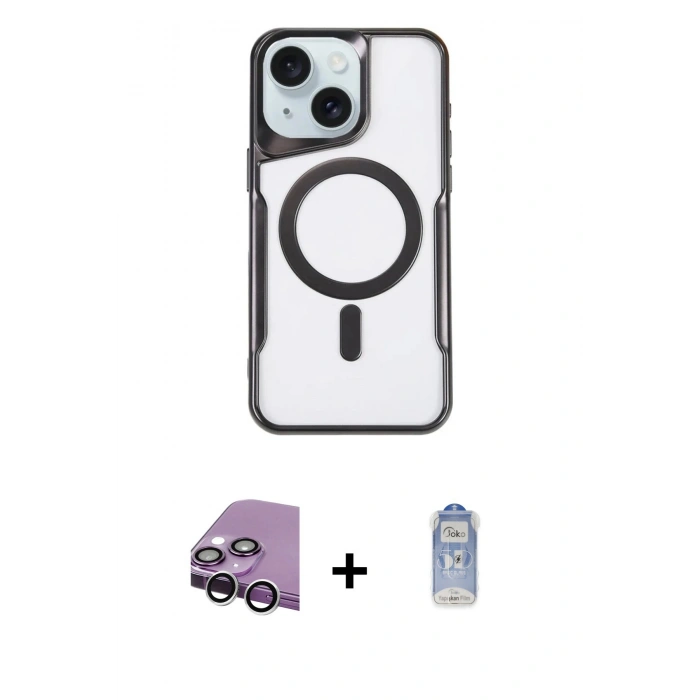 MARSİLYAN™- iPhone 14 Kılıf Yadigar Klasik Özel Seri - Siyah Joko Magic 5D Cam + Raze Metal Kamera Lens - GS