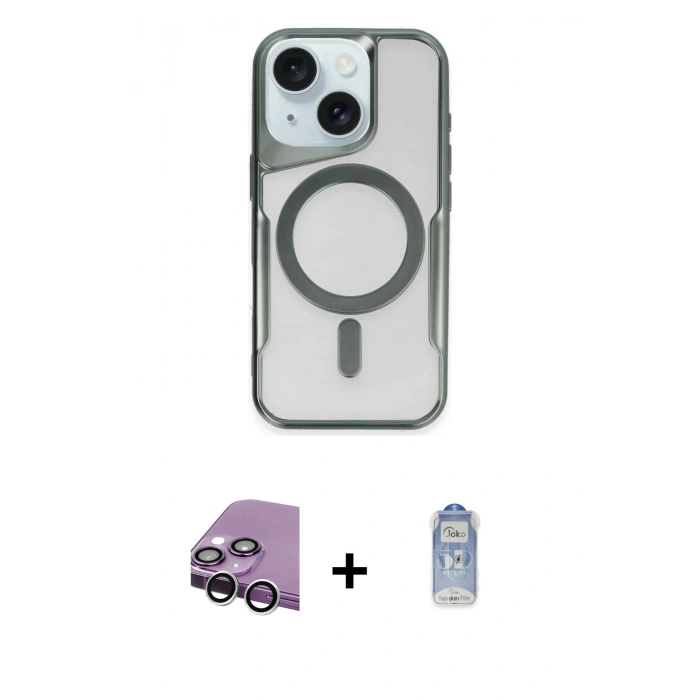 MARSİLYAN™- iPhone 14 Kılıf Yadigar Klasik Özel Seri - Siyah Joko Magic 5D Cam + Raze Metal Kamera Lens - GS
