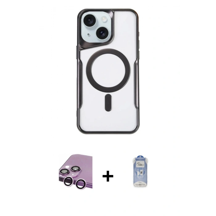 MARSİLYAN™- iPhone 14 Kılıf Yadigar Klasik Özel Seri - Siyah Joko Magic 5D Cam + Raze Metal Kamera Lens - MR
