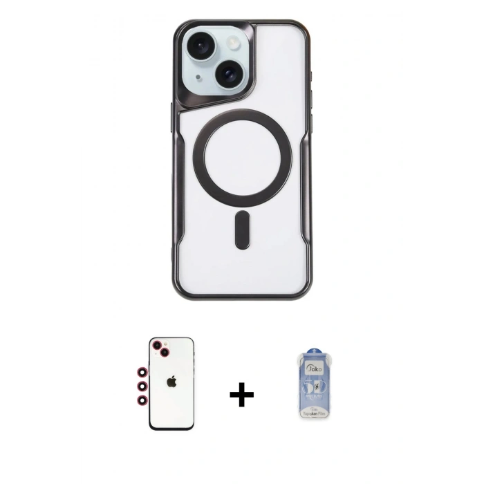 MARSİLYAN™- iPhone 14 Kılıf Yadigar Klasik Özel Seri - Siyah Joko Magic 5D Cam + Shine Kamera Lens - KI