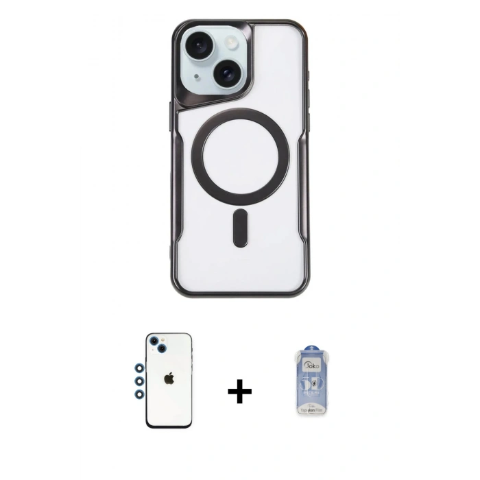 MARSİLYAN™- iPhone 14 Kılıf Yadigar Klasik Özel Seri - Siyah Joko Magic 5D Cam + Shine Kamera Lens - MI