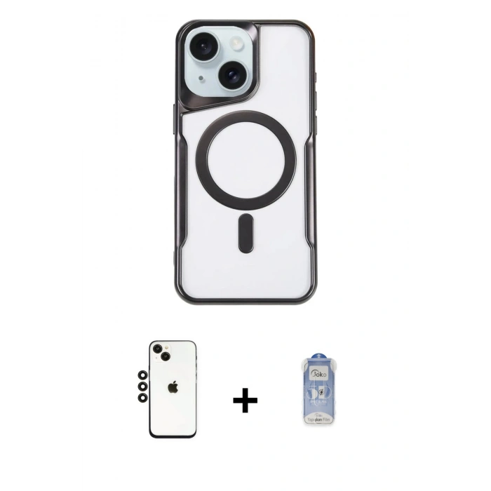 MARSİLYAN™- iPhone 14 Kılıf Yadigar Klasik Özel Seri - Siyah Joko Magic 5D Cam + Siyah Shine Kamera Lens