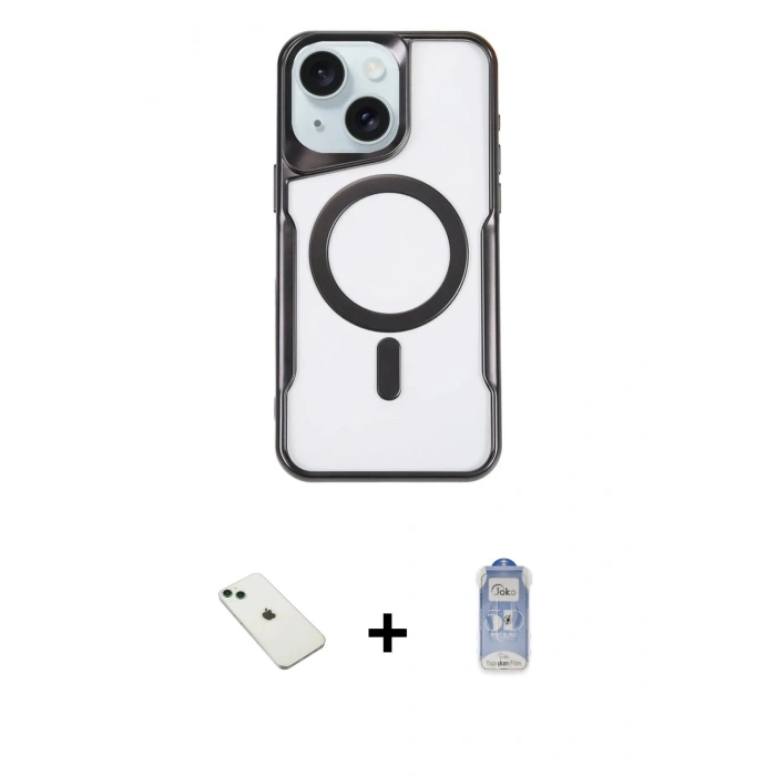 MARSİLYAN™- iPhone 14 Kılıf Yadigar Klasik Özel Seri - Siyah Joko Magic 5D Cam + Diamond Kamera Lens - YL