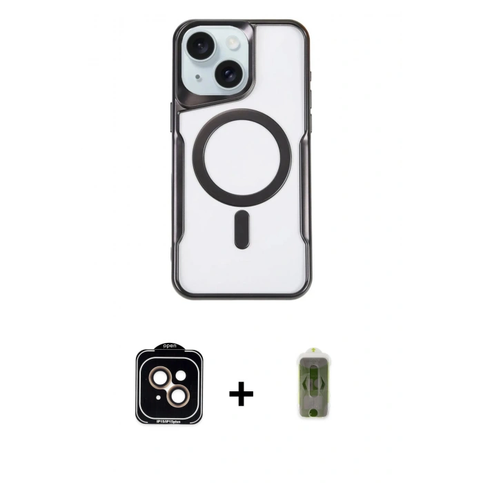 MARSİLYAN™- iPhone 14 Kılıf Yadigar Klasik Özel Seri - Siyah Joko Magic 5D Hayalet Cam + PVD Metal Kamera Lens - TU