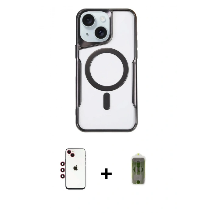 MARSİLYAN™- iPhone 14 Kılıf Yadigar Klasik Özel Seri - Siyah Joko Magic 5D Hayalet Cam + Shine Kamera Lens - KI