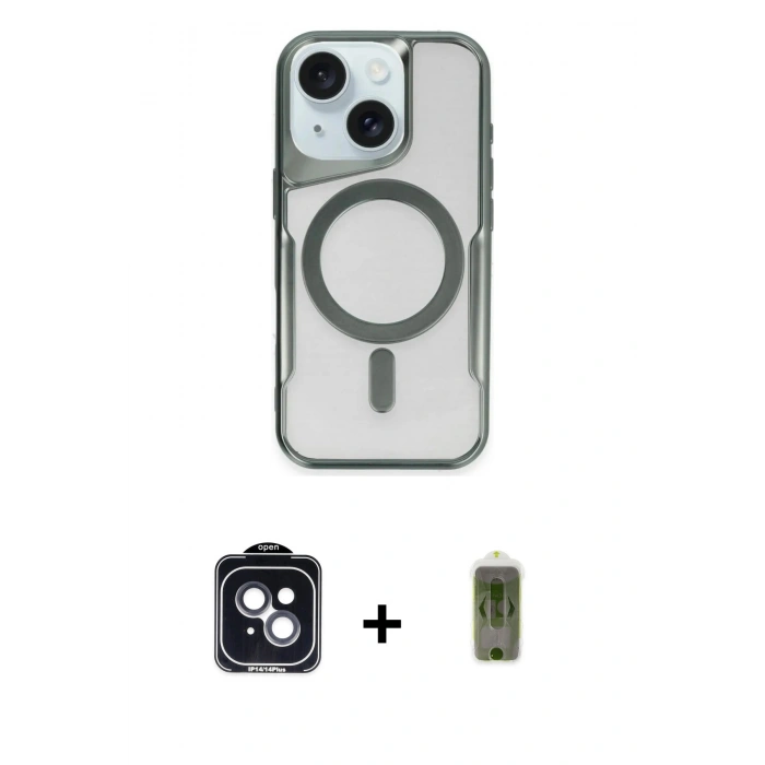 MARSİLYAN™- iPhone 14 Kılıf Yadigar Klasik Özel Seri - Siyah Joko Magic 5D Hayalet Cam + PVD Metal Kamera Lens - SH