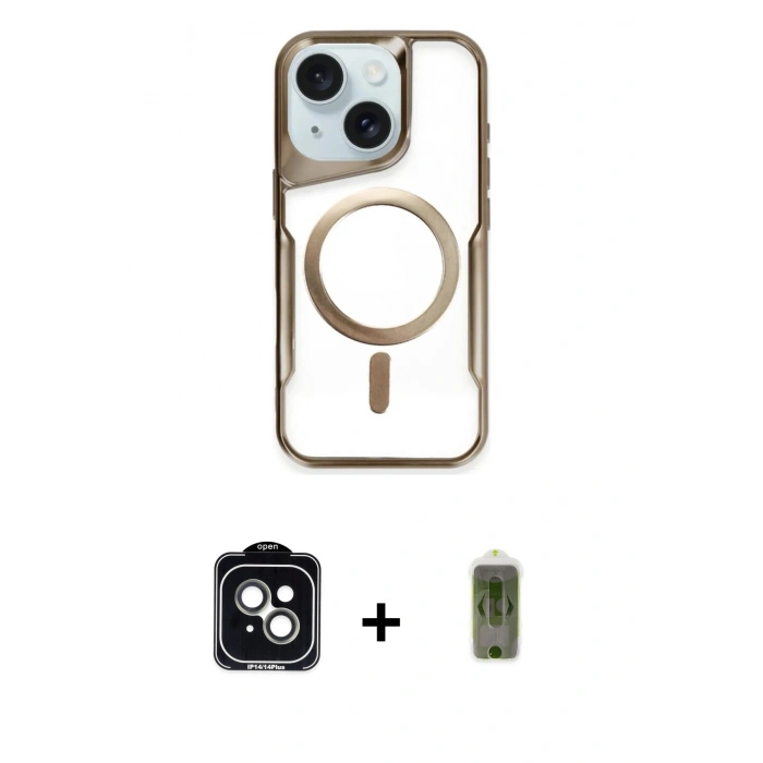 MARSİLYAN™- iPhone 14 Kılıf Yadigar Klasik Özel Seri - Siyah Joko Magic 5D Hayalet Cam + PVD Metal Kamera Lens - YL