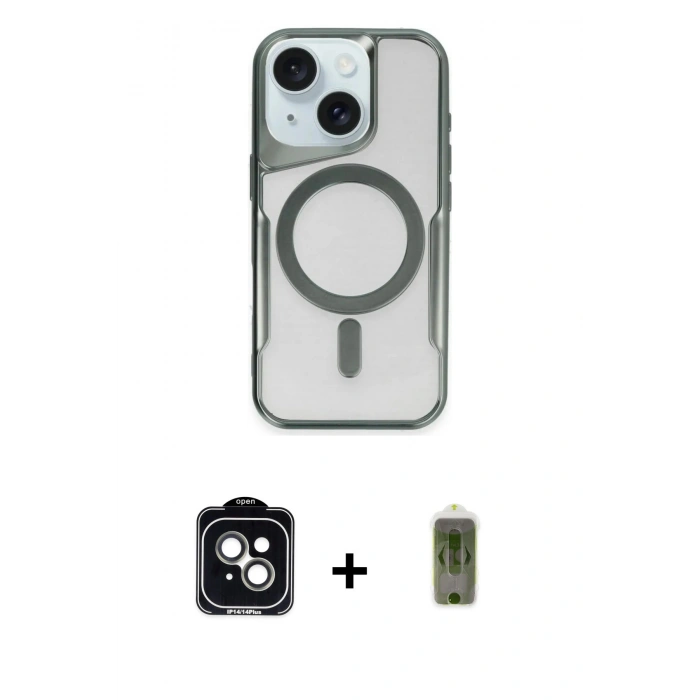 MARSİLYAN™- iPhone 14 Kılıf Yadigar Klasik Özel Seri - Siyah Joko Magic 5D Hayalet Cam + PVD Metal Kamera Lens - YL