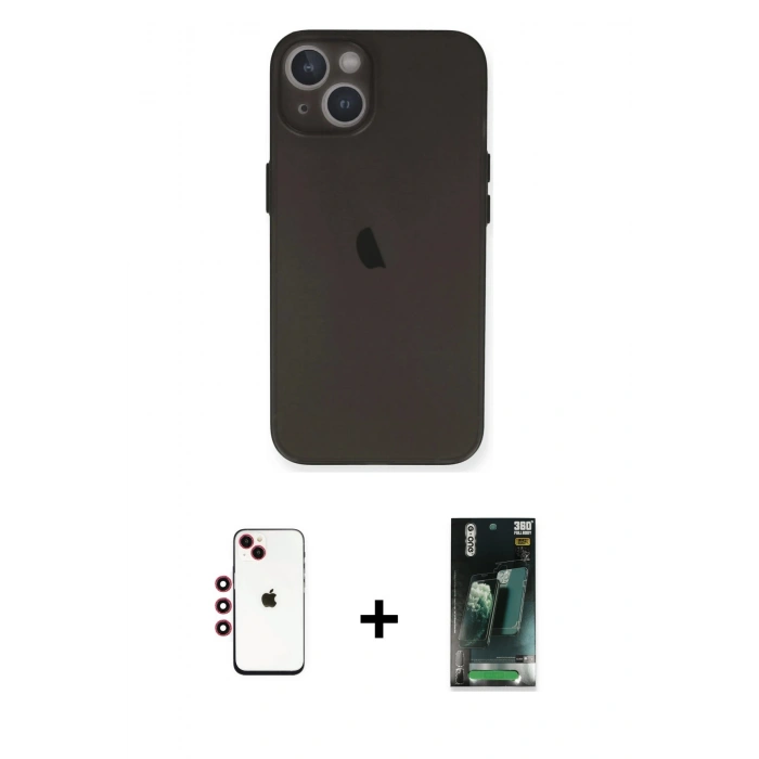 MARSİLYAN™- iPhone 14 Kılıf Yadigar Yansıma Serisi - Şeffaf 360 Full Body Arka Koruyucu + Shine Kamera Lens - KI