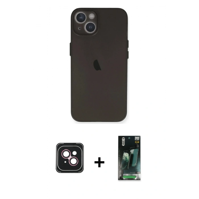 MARSİLYAN™- iPhone 14 Kılıf Yadigar Yansıma Serisi - Şeffaf 360 Full Body Arka Koruyucu + PVD Metal Kamera Lens - PE
