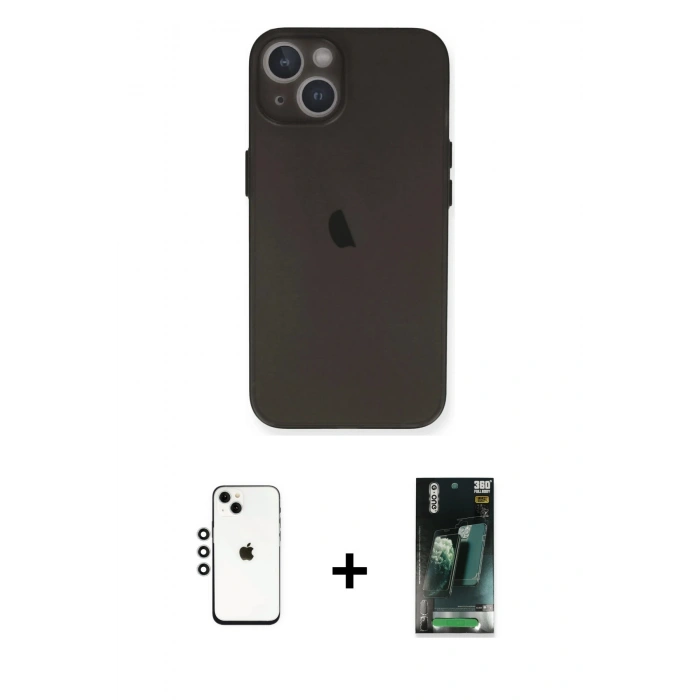MARSİLYAN™- iPhone 14 Kılıf Yadigar Yansıma Serisi - Şeffaf 360 Full Body Arka Koruyucu + Shine Kamera Lens - GS