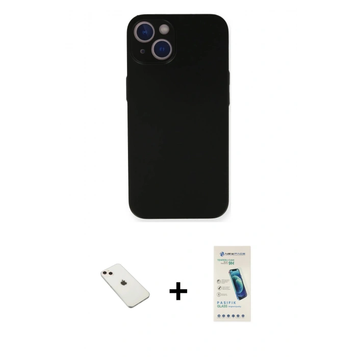 MARSİLYAN™- iPhone 14 Kılıf Yadigar Yansıma Serisi - Şeffaf Pasifik Cam Ekran Koruyucu + Diamond Kamera Lens - PE