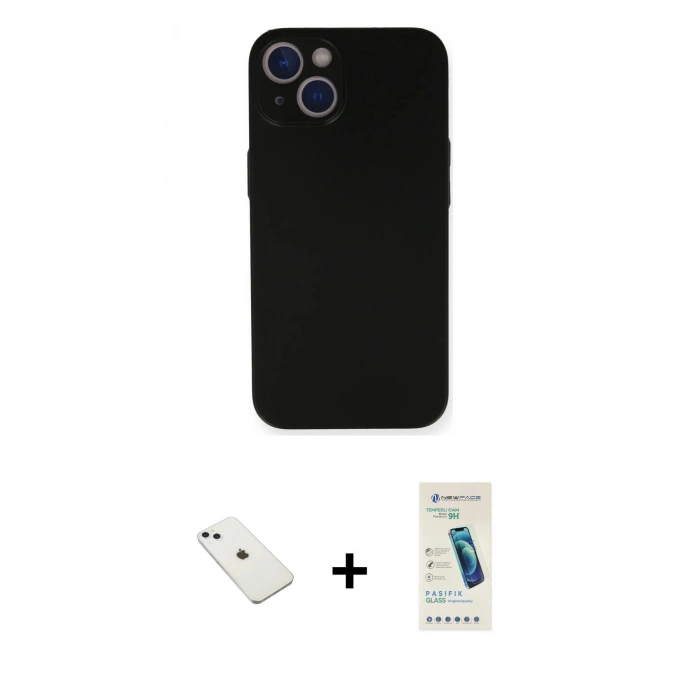 MARSİLYAN™- iPhone 14 Kılıf Yadigar Yansıma Serisi - Şeffaf Pasifik Cam Ekran Koruyucu + Diamond Kamera Lens - SABE