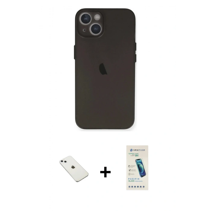 MARSİLYAN™- iPhone 14 Kılıf Yadigar Yansıma Serisi - Şeffaf Pasifik Cam Ekran Koruyucu + Diamond Kamera Lens - SABE