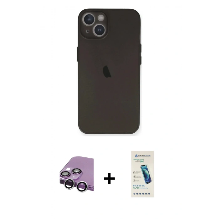 MARSİLYAN™- iPhone 14 Kılıf Yadigar Yansıma Serisi - Şeffaf Pasifik Cam Ekran Koruyucu + Raze Metal Kamera Lens - GS