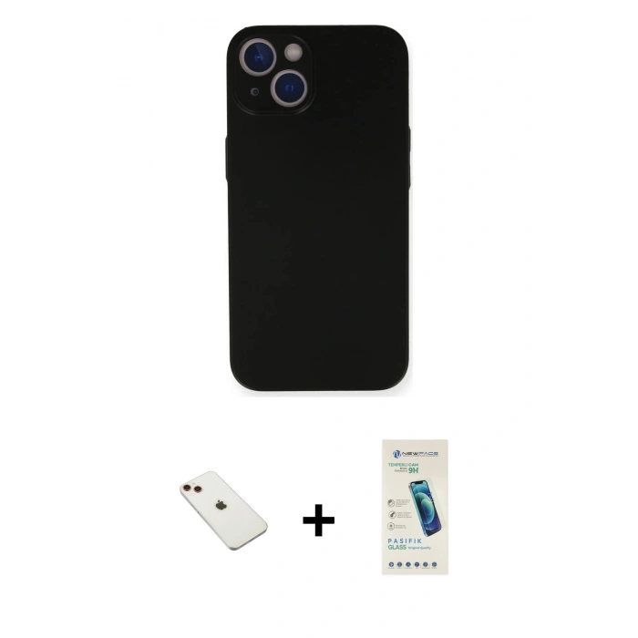 MARSİLYAN™- iPhone 14 Kılıf Yadigar Yansıma Serisi - Şeffaf Pasifik Cam Ekran Koruyucu + Diamond Kamera Lens - KI