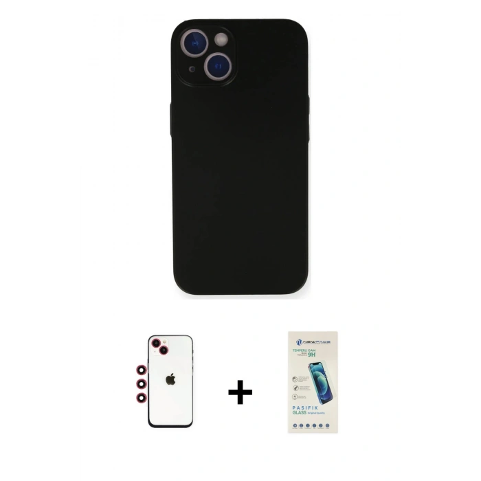 MARSİLYAN™- iPhone 14 Kılıf Yadigar Yansıma Serisi - Şeffaf Pasifik Cam Ekran Koruyucu + Shine Kamera Lens - KI