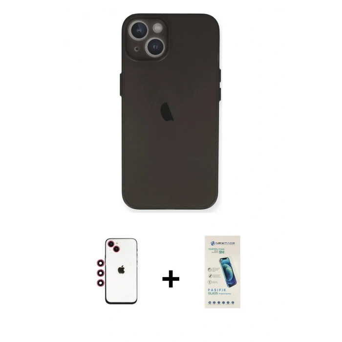 MARSİLYAN™- iPhone 14 Kılıf Yadigar Yansıma Serisi - Şeffaf Pasifik Cam Ekran Koruyucu + Shine Kamera Lens - KI