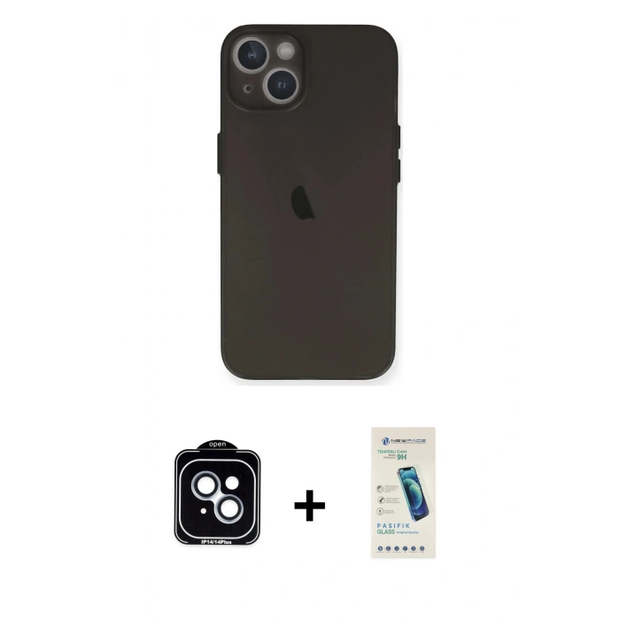 MARSİLYAN™- iPhone 14 Kılıf Yadigar Yansıma Serisi - Şeffaf Pasifik Cam Ekran Koruyucu + PVD Metal Kamera Lens - MI