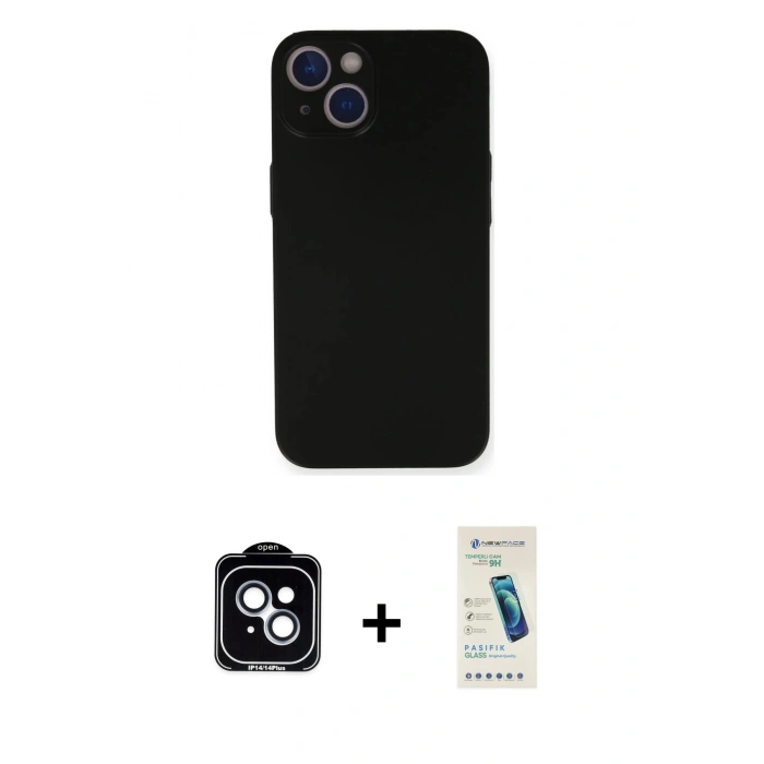 MARSİLYAN™- iPhone 14 Kılıf Yadigar Yansıma Serisi - Şeffaf Pasifik Cam Ekran Koruyucu + PVD Metal Kamera Lens - MI