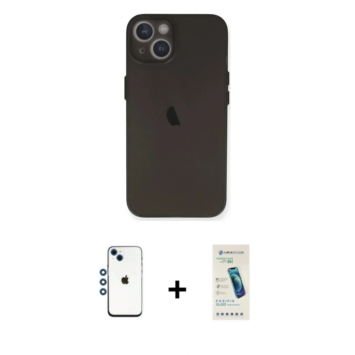 MARSİLYAN™- iPhone 14 Kılıf Yadigar Yansıma Serisi - Şeffaf Pasifik Cam Ekran Koruyucu + Shine Kamera Lens - MI