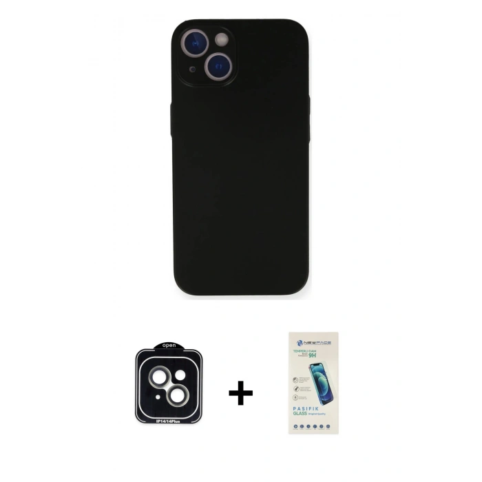 MARSİLYAN™- iPhone 14 Kılıf Yadigar Yansıma Serisi - Şeffaf Pasifik Cam Ekran Koruyucu + PVD Metal Kamera Lens - YL