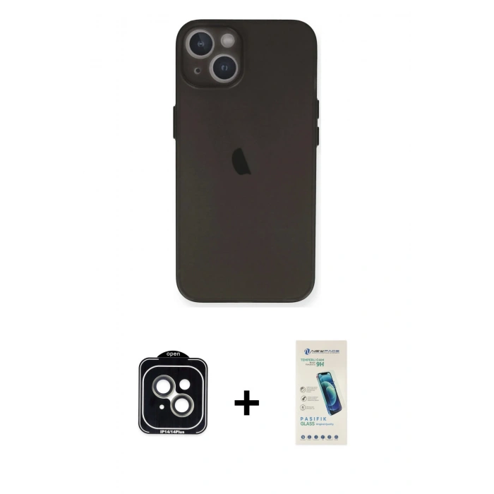 MARSİLYAN™- iPhone 14 Kılıf Yadigar Yansıma Serisi - Şeffaf Pasifik Cam Ekran Koruyucu + PVD Metal Kamera Lens - YL