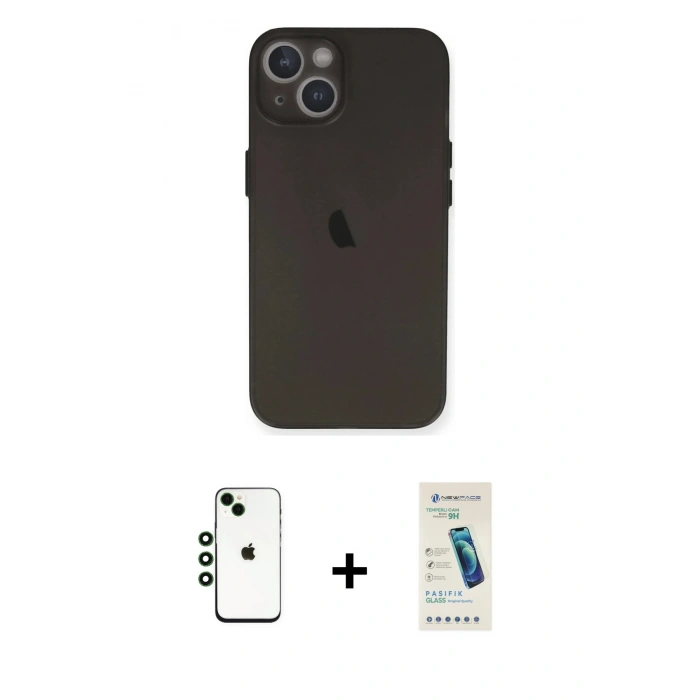 MARSİLYAN™- iPhone 14 Kılıf Yadigar Yansıma Serisi - Şeffaf Pasifik Cam Ekran Koruyucu + Shine Kamera Lens - YL