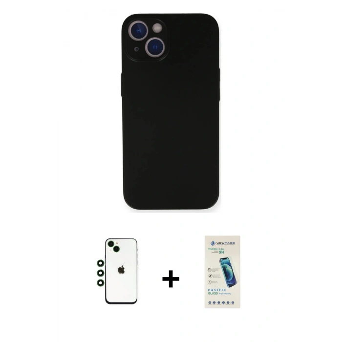 MARSİLYAN™- iPhone 14 Kılıf Yadigar Yansıma Serisi - Şeffaf Pasifik Cam Ekran Koruyucu + Shine Kamera Lens - YL